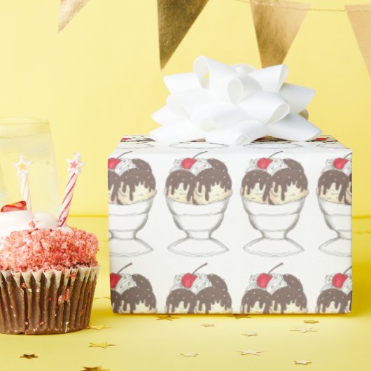 Hot Fudge Ice Cream Sundae Dessert Scoop Shop Cadeaupapier (Verjaardagsfeest)