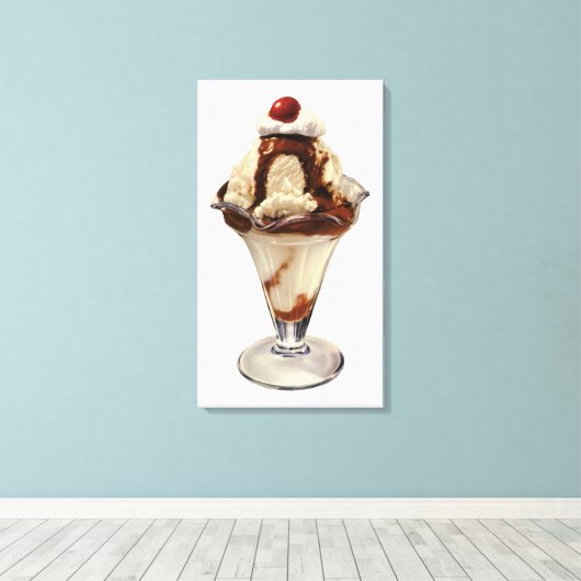  hot Fudge Ice Cream Sundae-desserts Canvas Afdruk (Insitu (Houten vloer))