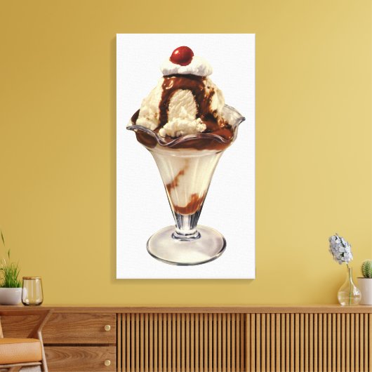  hot Fudge Ice Cream Sundae-desserts Canvas Afdruk (Insitu (Woonkamer))