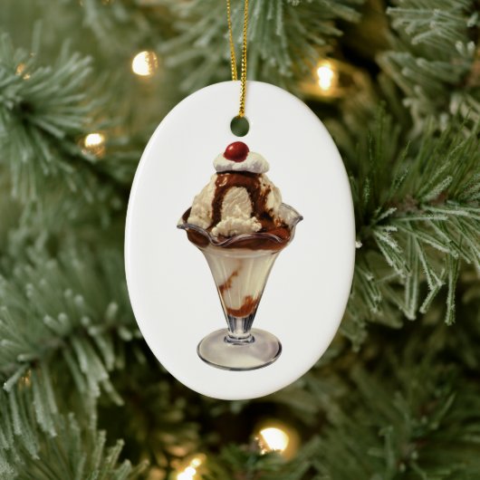  hot Fudge Ice Cream Sundae-desserts Keramisch Ornament (Boom)