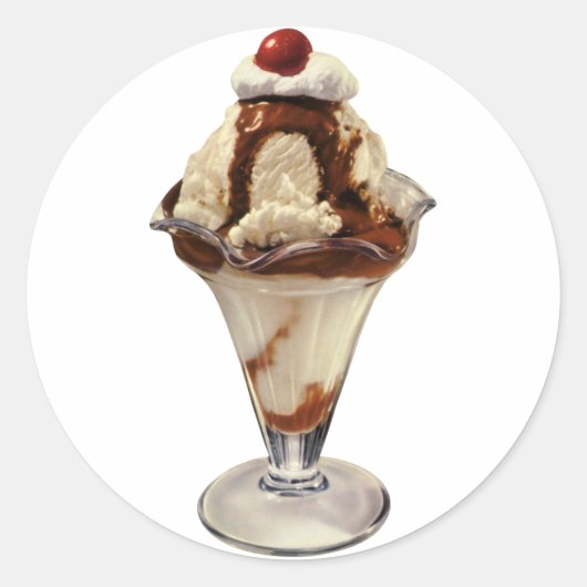  hot Fudge Ice Cream Sundae-desserts Ronde Sticker (Voorkant)