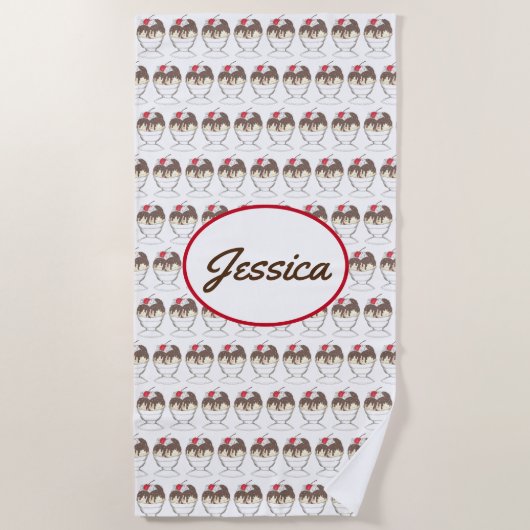 Hot Fudge Ice Cream Sundae-gehakte Cream Cherry Strandlaken (Voorkant)