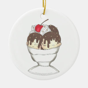 Hot Fudge Ice Cream Sundae Valentijnsdag Foodie Keramisch Ornament