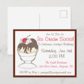 Hot Fudge Sundae Ijs Room Sociale Verjaardagsfeest Uitnodiging Briefkaart (Voorkant / Achterkant)