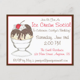 Hot Fudge Sundae Ijscrema Sociale Verjaardagsfeest Uitnodiging Briefkaart
