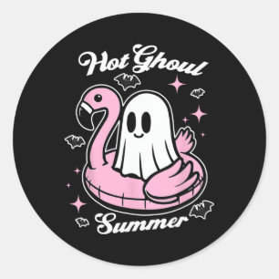 Hot Ghoul Summer Flamingo Ghost Summerween Ronde Sticker