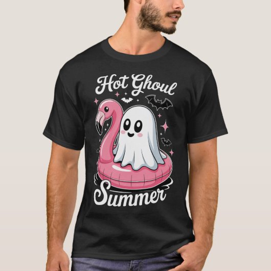 Hot Ghoul Summer Flamingo Ghost Summerween T-shirt (Voorkant)
