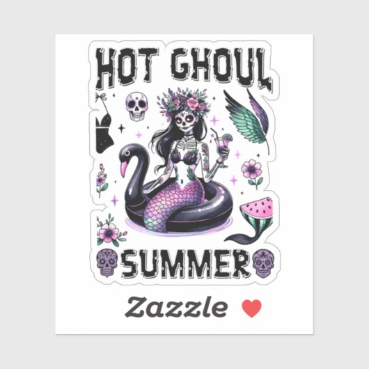 Hot Ghoul Summer Spooky Mermaid Goth Halloween Sticker (Vel)