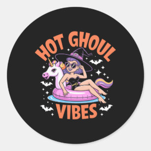 Hot Ghoul Vibes Funny Witch Spooky Summer Hallowee Ronde Sticker