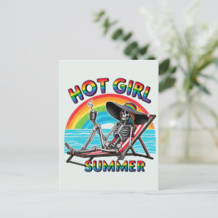 Hot Girl Zomer Skelet Retro Strandontwerp Briefkaart