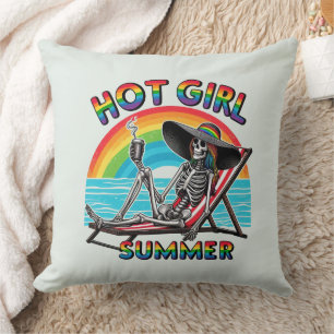 Hot Girl Zomer Skelet Retro Strandontwerp Kussen