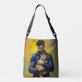 Hot guy met een kat crossbody tas (Achterkant)