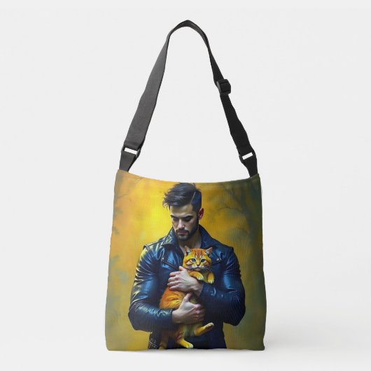 Hot guy met een kat crossbody tas (Voorkant)
