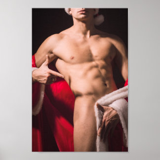 Hot Guy Poses Sexy Shirtless Santa Outfit Hunk Poster