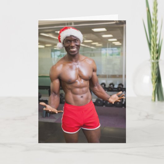 Hot Guy Santa Hat Red Shorts Zijloze kerst Kaart (Voorkant)