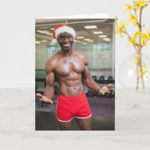 Hot Guy Santa Hat Red Shorts Zijloze kerst Kaart (Gele Bloem)