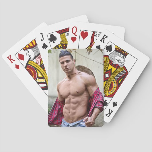 Hot Guy Sexy Bare Chest Open Shirt Hunk Pokerkaarten (Achterkant)
