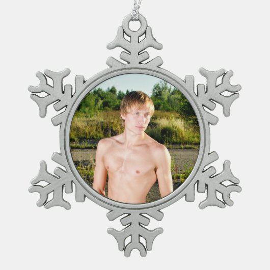 Hot Guy Sexy Shirtless Musea Man Hunk Lake Tin Sneeuwvlok Ornament (Voorkant)