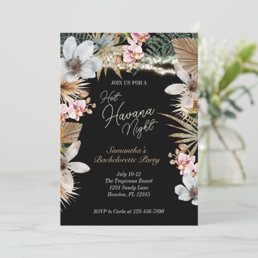 Hot Havana Nights Tropisch Cubaans Bachelorette Kaart (Staand voorkant)