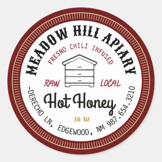 Hot Honey Label Fresno Chili Infused Red Border (Voorkant)