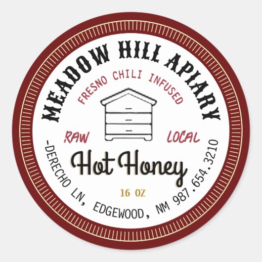 Hot Honey Label Fresno Chili Infused Red Hive (Voorkant)