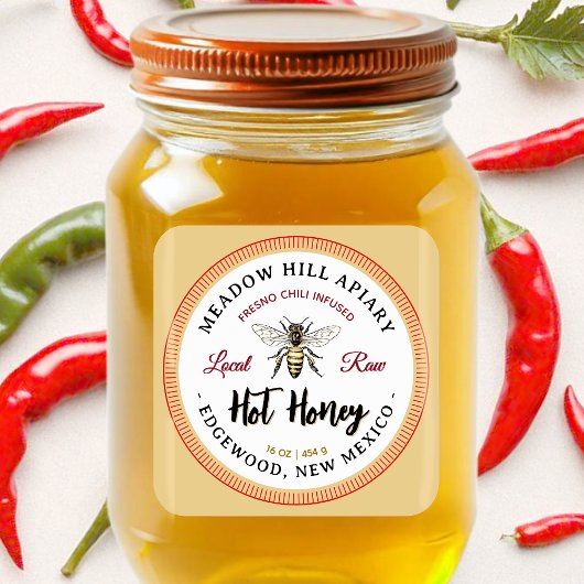 Hot honing label fresno chili infused geel bij