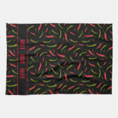 HOT HOT HOT Chili Peppers Patroon op zwart Theedoek (Horizontaal)
