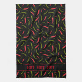 HOT HOT HOT Chili Peppers Patroon op zwart Theedoek (Verticaal)