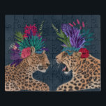 Hot House Leopards | Een paar Puzzel<br><div class="desc">Deze afdruk is voorzien van een paar kazen die zijn gekleed in de bloemhoofdkrab. | Door Fab Funky. Afbeelding-ID: 192444GG</div>