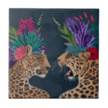 Hot House Leopards | Een paar Tegeltje<br><div class="desc">Deze afdruk is voorzien van een paar kazen die zijn gekleed in de bloemhoofdkrab. | Door Fab Funky. Afbeelding-ID: 192444GG</div>