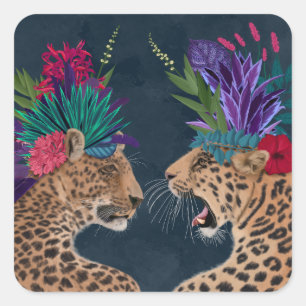Hot House Leopards   Een paar Vierkante Sticker
