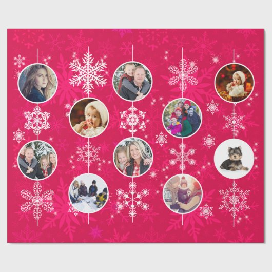 Hot-kerstroze familie foto's Snowflake design Cadeaupapier (Vlak)