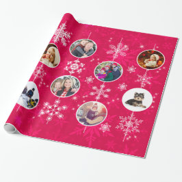 Hot-kerstroze familie foto's Snowflake design Cadeaupapier