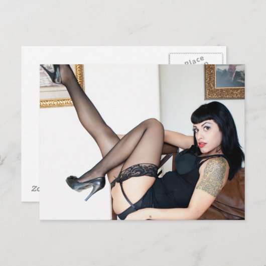 Hot Lady in Black Briefkaart (Voorkant / Achterkant)