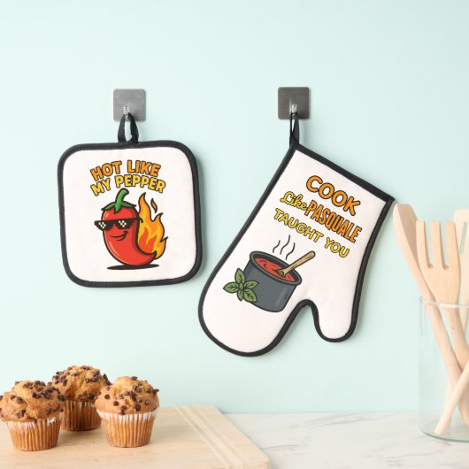 Hot Like My Pepper Ver2 Oven Mitt & Pot Holder Set (Insitu(Ophanging))