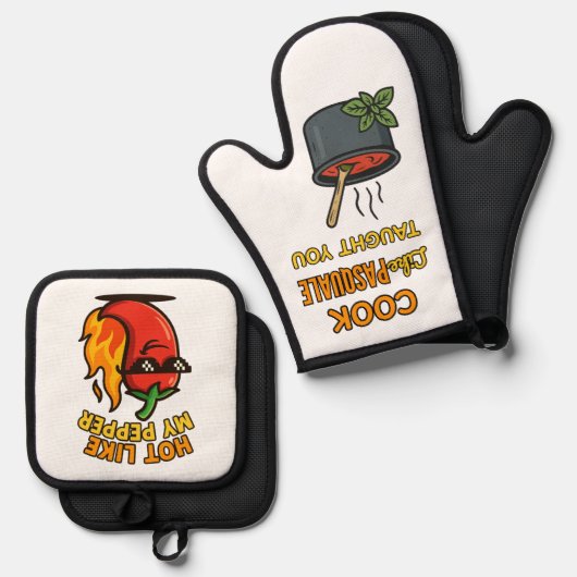 Hot Like My Pepper Ver2 Oven Mitt & Pot Holder Set (Voorkant / Achterkant)