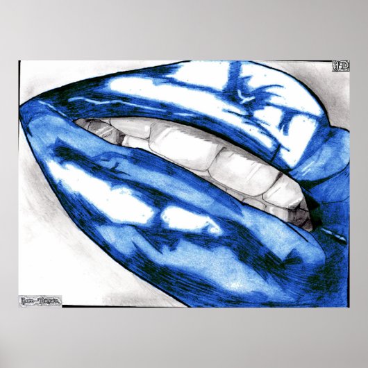 Hot Lips Blue Canvas afdrukken Poster (Voorkant)