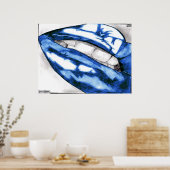 Hot Lips Blue Canvas afdrukken Poster (Keuken)