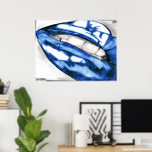 Hot Lips Blue Canvas afdrukken Poster (Thuiskantoor)