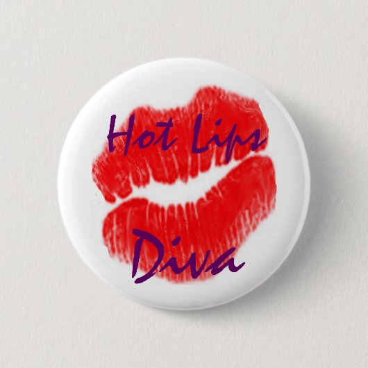 "Hot Lips Diva" in witte Button (Voorkant)