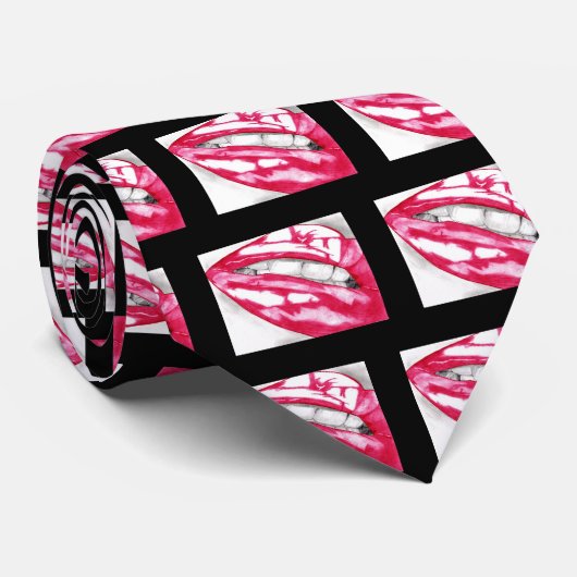 Hot Lips Fuschia/Black Stropdas (Opgerold)