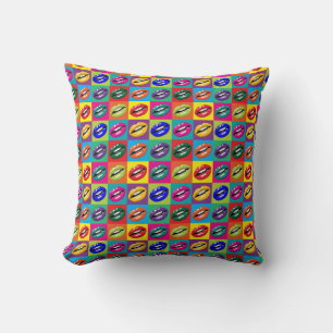 Hot Lips Pop Art Squares Kleine lettertjes Kussen