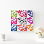 Hot Lips Pop Art Vierkante Klok (Huis)