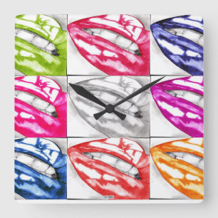Hot Lips Pop Art Vierkante Klok