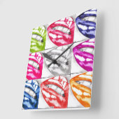 Hot Lips Pop Art Vierkante Klok (Hoek)