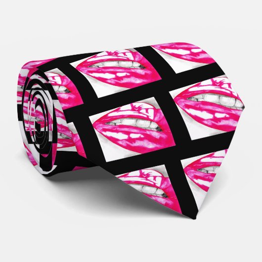 Hot Lips Roze/Zwart Stropdas (Opgerold)