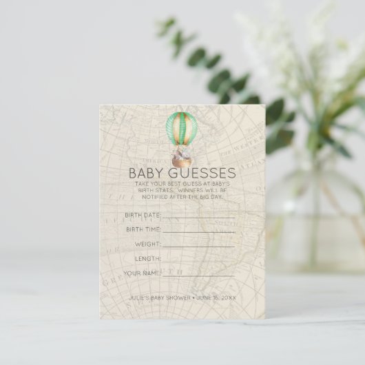 Hot-luchtballon | Baby shower gaming Informatiekaartje (Staand voorkant)