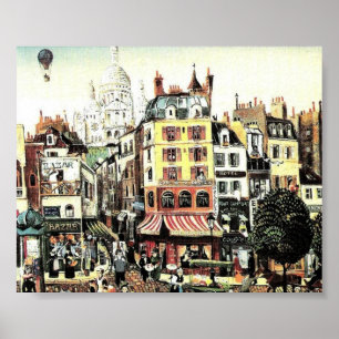 Hot-luchtballon boven het antiek van de stad poster