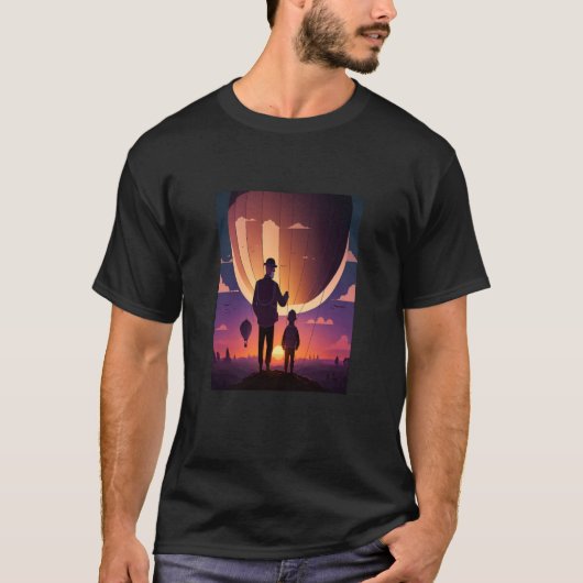 Hot-luchtballon die pap en kind in warme lucht ver t-shirt (Voorkant)