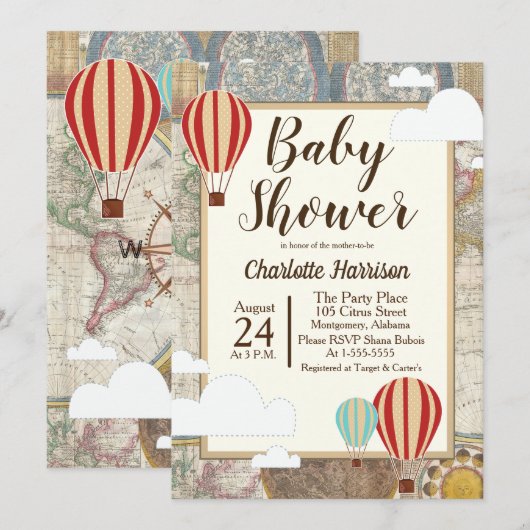 Hot-luchtballon en Wereldkaart avontuur Kaart (Voorkant / Achterkant)